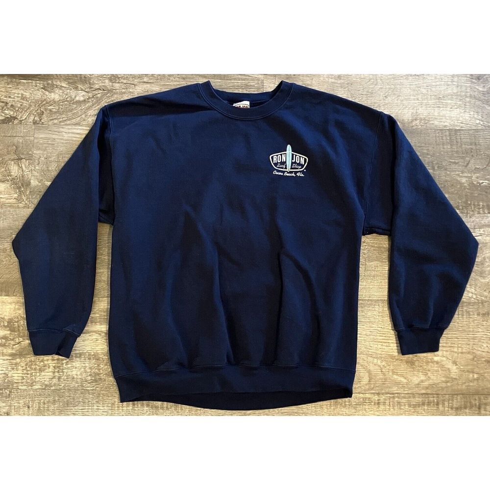 Ron Jon Surf Shop Sweatshirt Large Blue Pullover Crew Neck Logo Cocoa Beach